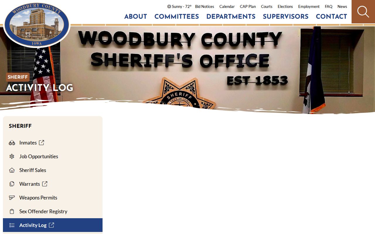 Woodbury County sheriff activity log for arrest record research