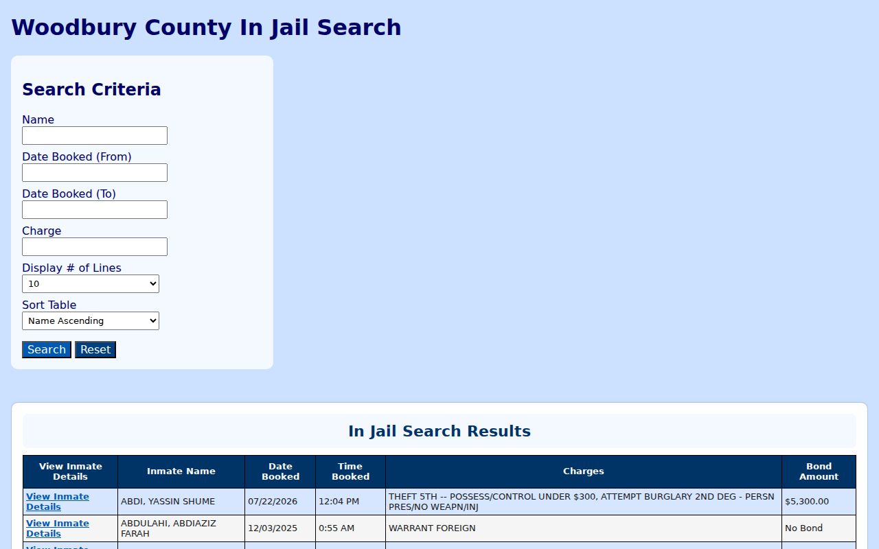 Woodbury County arrest booking and inmate search portal