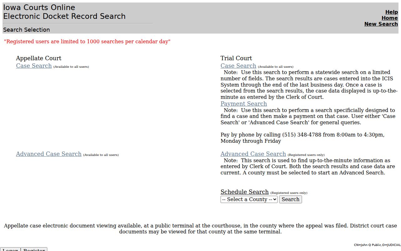 Woodbury County court case lookup on Iowa Courts Online