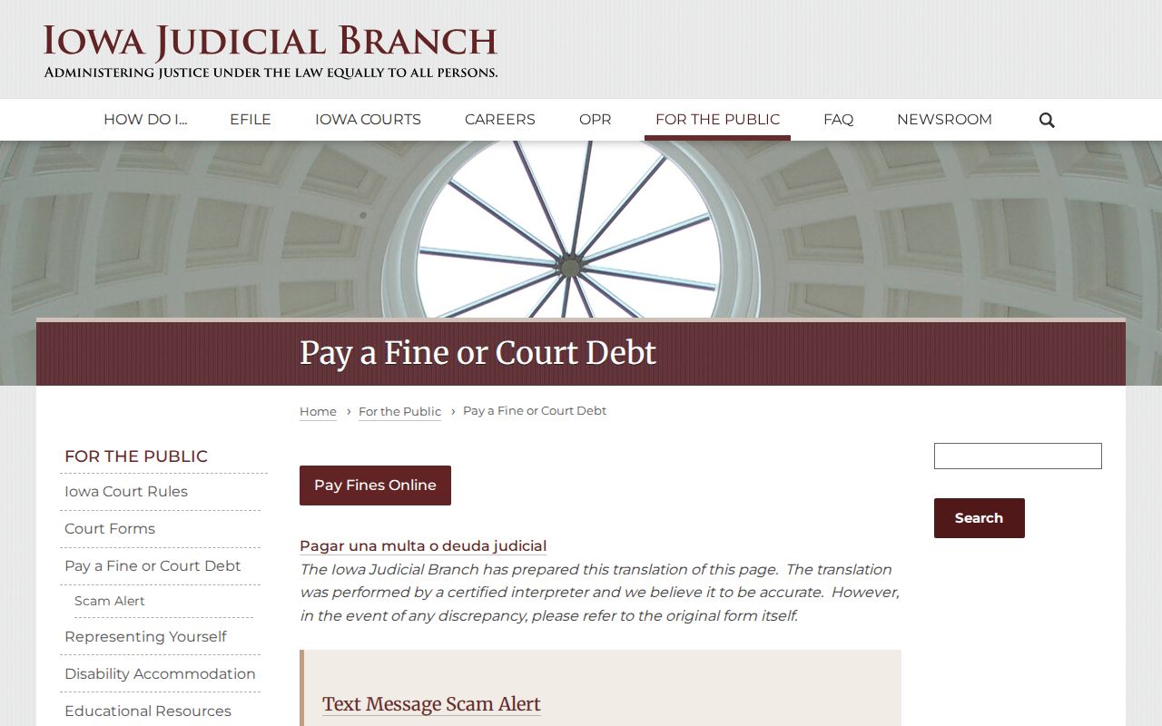 Woodbury County court case fine and debt payment page