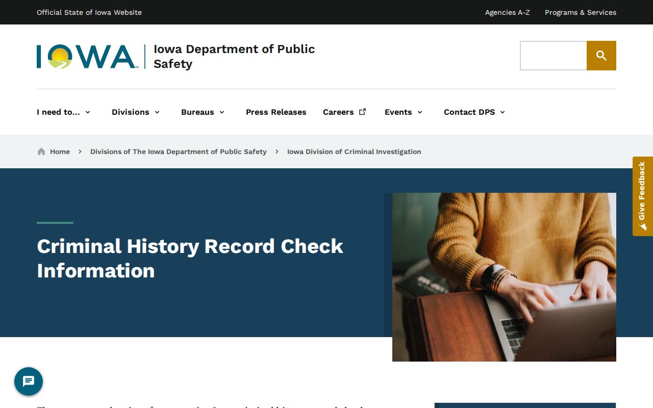Woodbury County criminal history check information from Iowa DCI