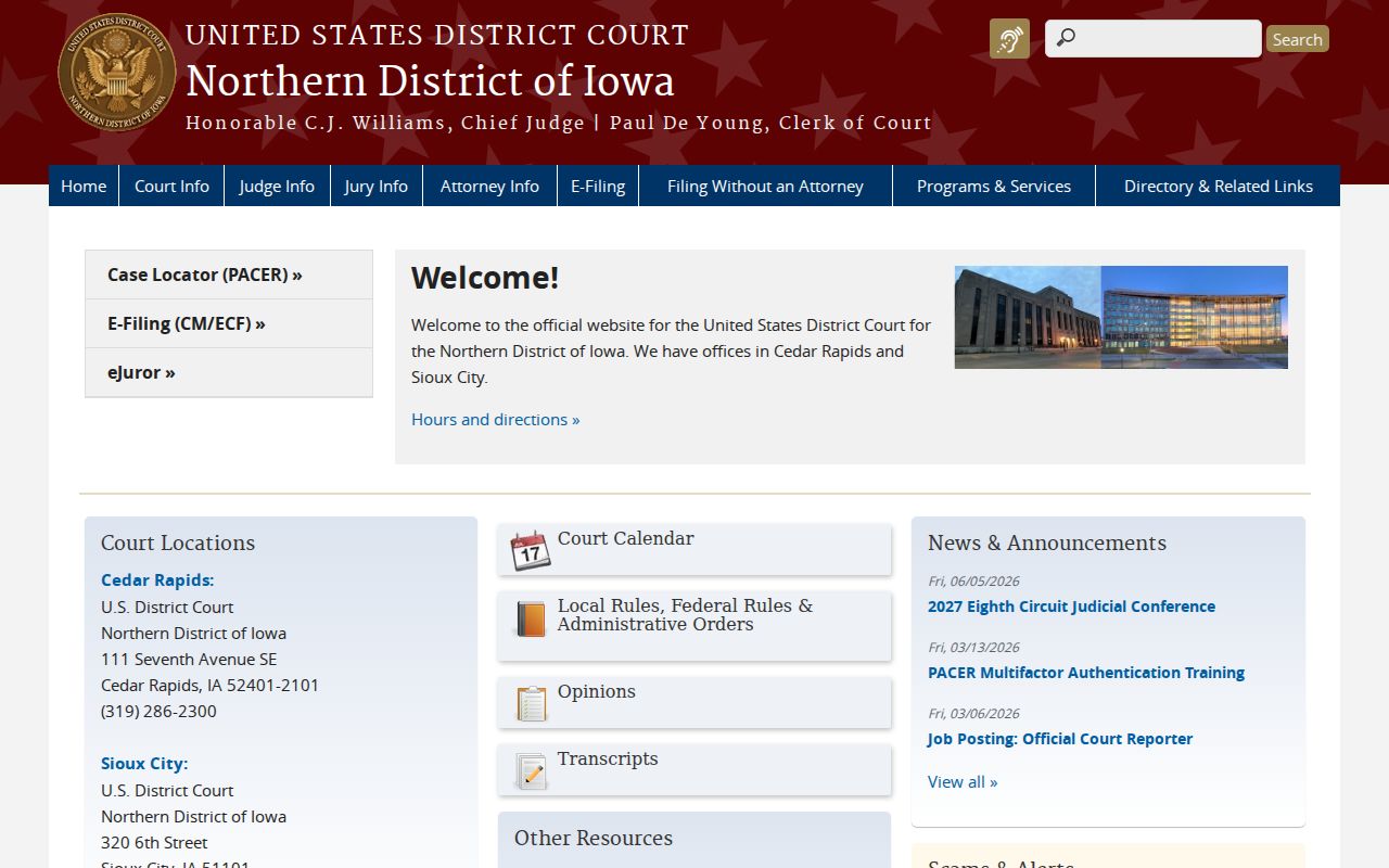 Woodbury County criminal history and Northern District of Iowa court records